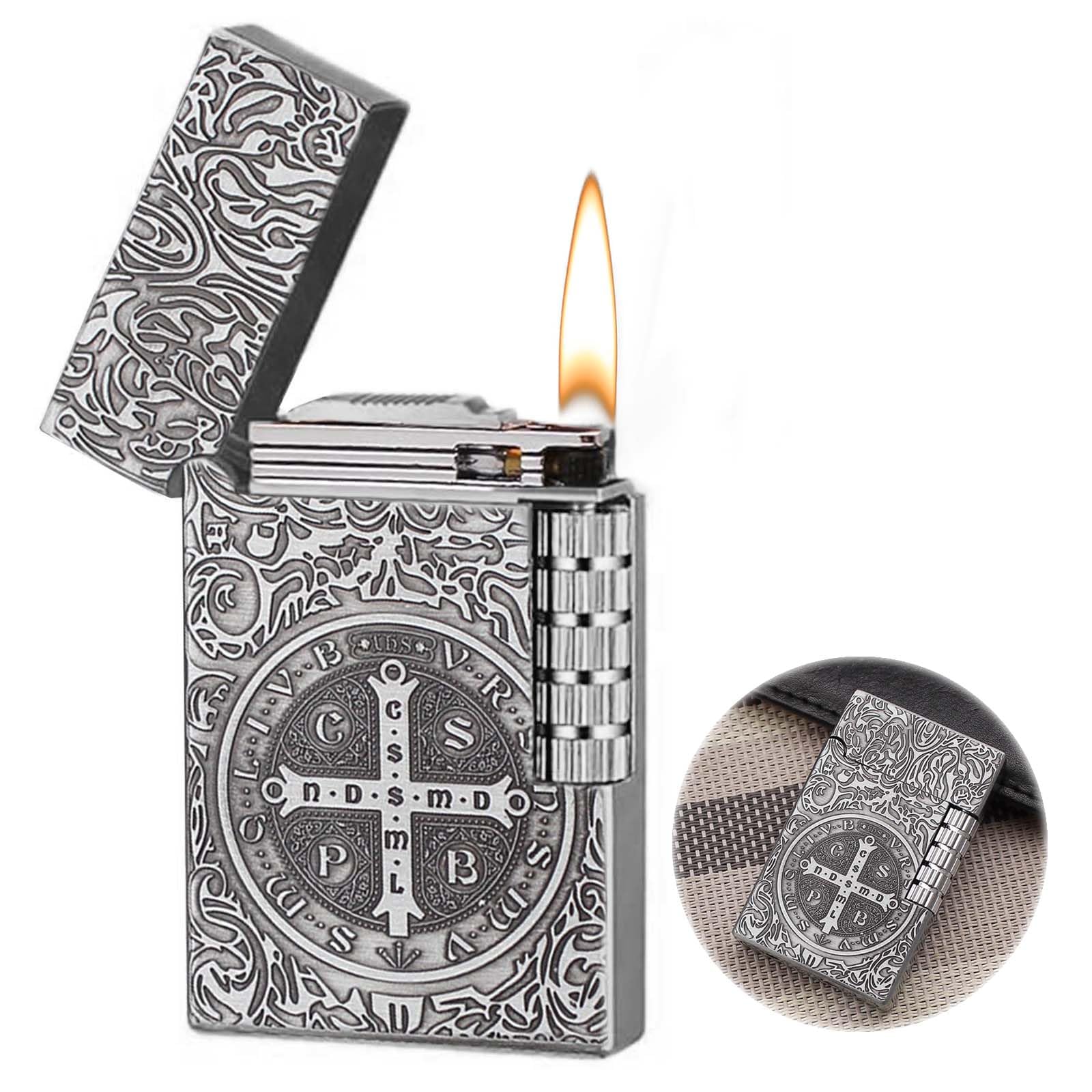 Dragon Butane Lighter, Refillable Lighter Soft Flame, Flip-Top Metal Gold Side Wheel Frosted Pocket Lighter for Everyday Use, Camping, Gifts for Men, Father, Husband (No Fuel)