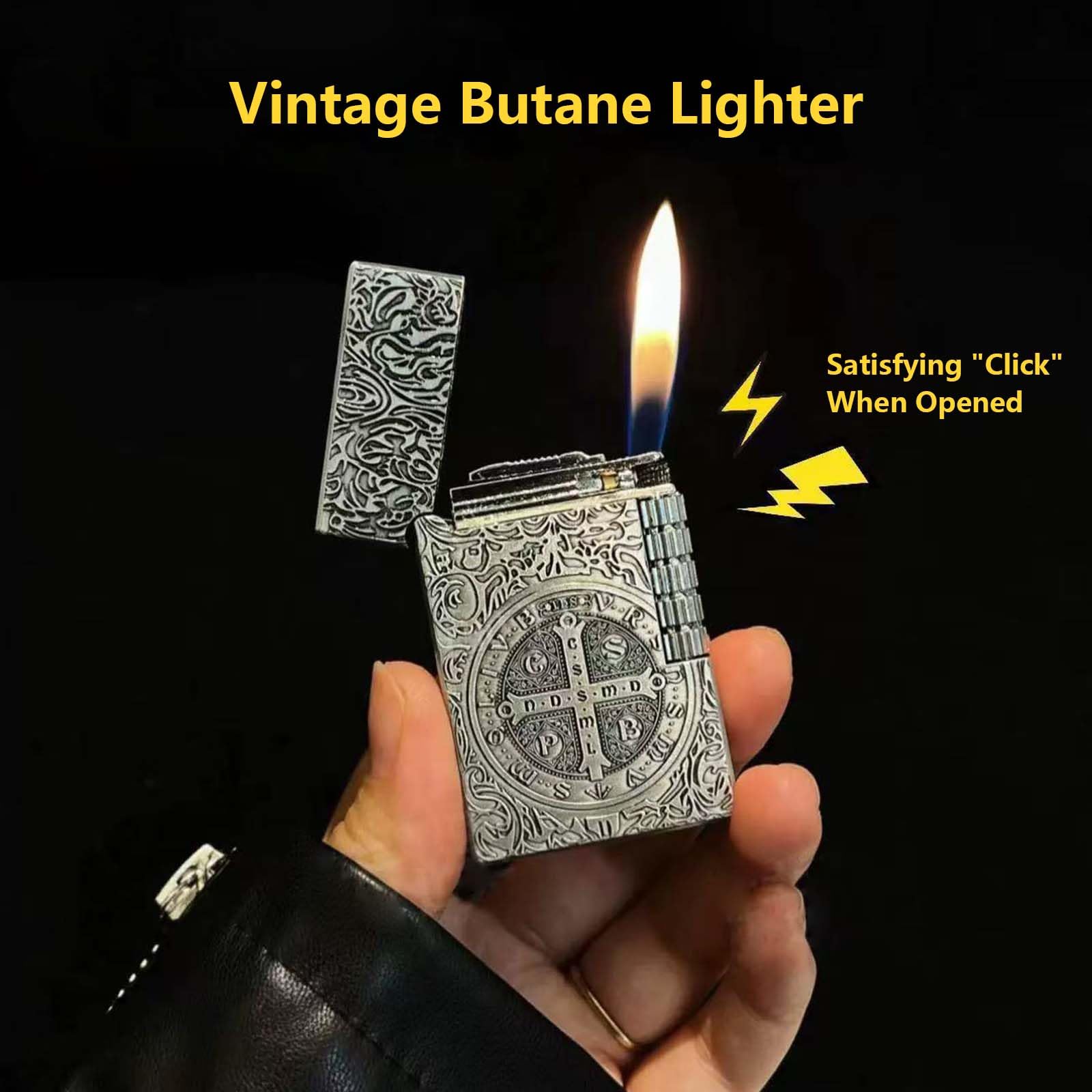 Dragon Butane Lighter, Refillable Lighter Soft Flame, Flip-Top Metal Gold Side Wheel Frosted Pocket Lighter for Everyday Use, Camping, Gifts for Men, Father, Husband (No Fuel)